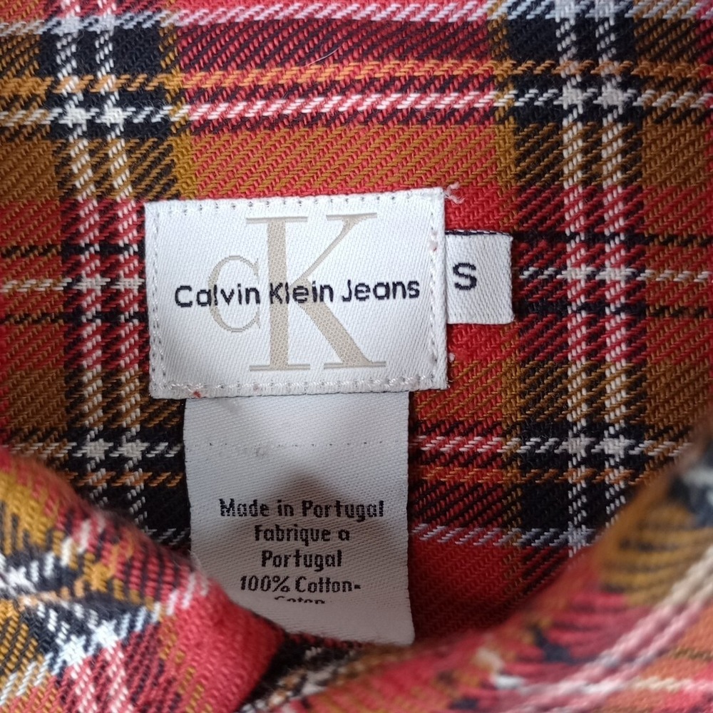 Calvin Klein Jeans Plaid Flannel Button Down Shirt Small Red & Brown - Picture 4 of 9